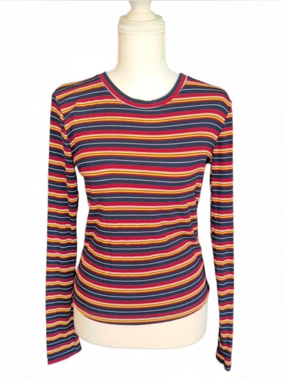 Striped Long-Sleeve Crewneck Top - Multicolor